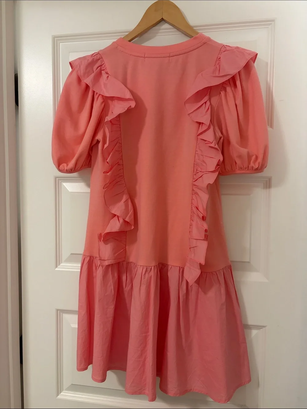Pants Store Coral Pink Ruffle Sleeve Casual Dress